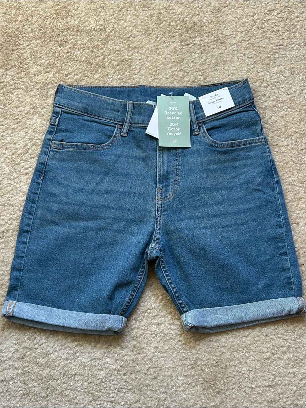 H&M Boys Slim Fit Denim Shorts Size 14 Blue Adjustable Waist NWT